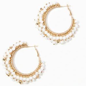 Lilly Pulitzer White & Gold Beaded Resort Hoop Earrings NWT!